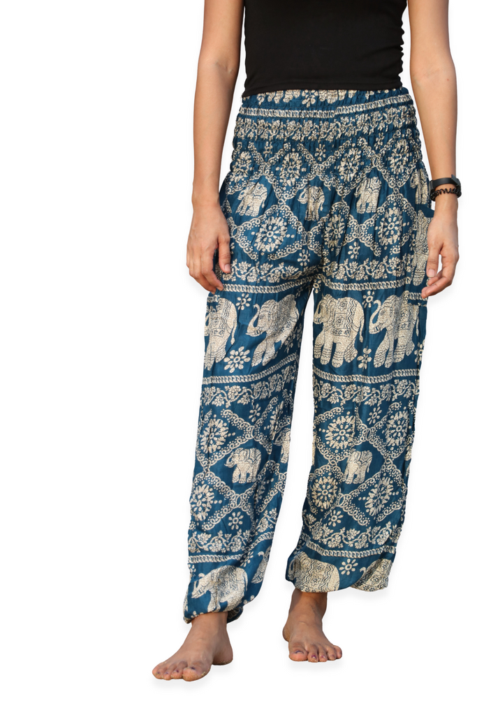 Women Stylish Thai Elephant Trousers Feature an Elastic Waistband with a  Drawstring Closure and Animal-Print Design (01) at Amazon Women's Clothing  store