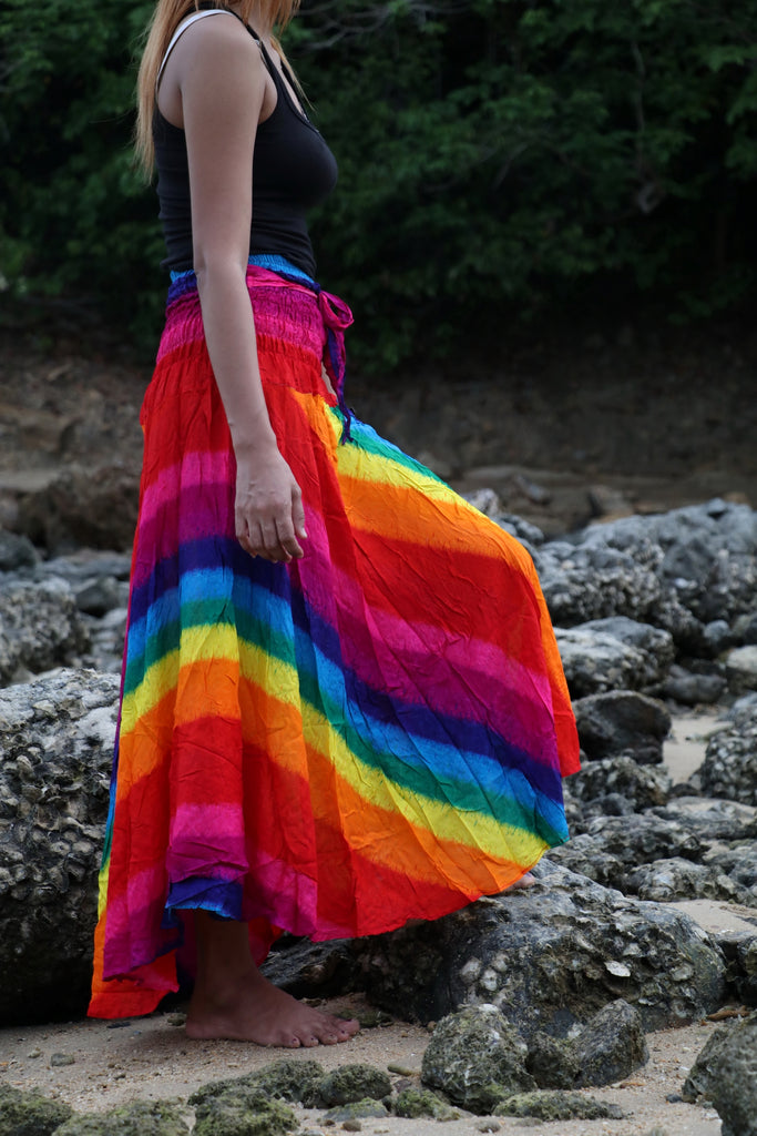 Maxi Dresses Boho Skirts Summer Festival Beachwear Sarong Skirt Bow Tie Sash Rainbow Tie Dye