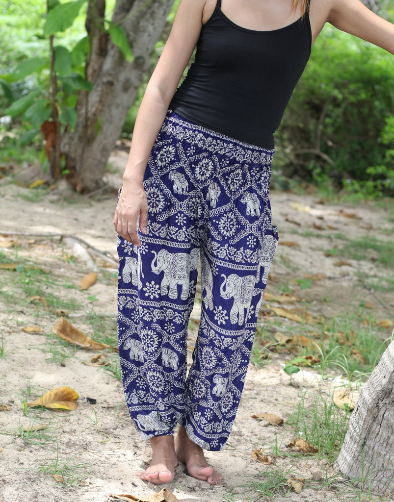Elephant Design Open Leg Pants in Olive Green – The High Thai