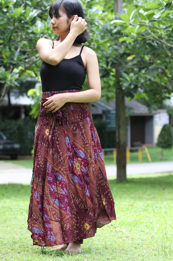 Maxi dresses Women Boho Bohemian Floral Peacock Gypsy Long Skirts