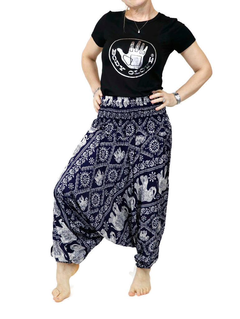 Harem Pants Unisex Elephant Navy Hippie Yoga Comfy Loungewear Gypsy Boho Jumpsuits Loose Baggy Festival