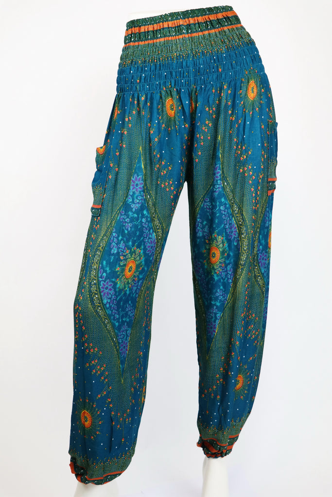 MRULIC yoga pants Pants High Boho Women Thai Trousers Waist Yoga Festival  Smock Men Yoga Pants Green + One size 