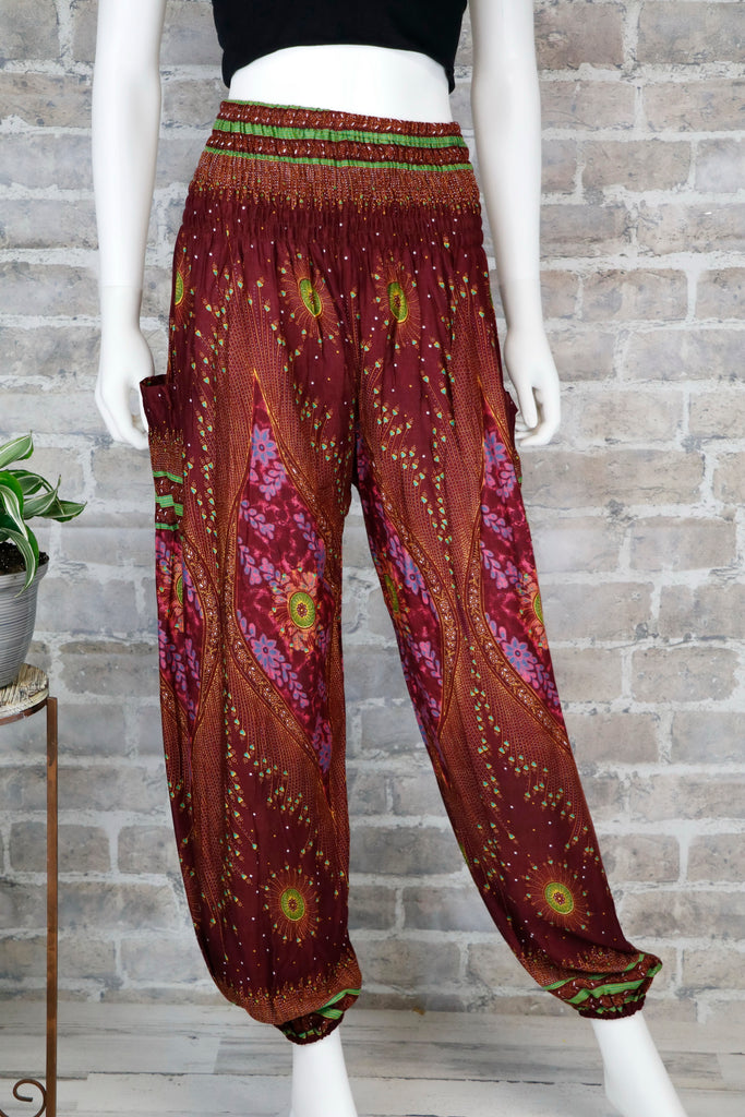 Peacock Feather Harem Pants Women - Smock Waist Yoga Pants – Bohounique