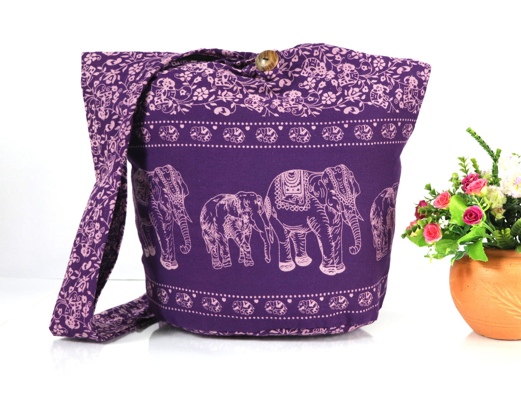 Purple Elephant Boho Bags , Cotton Bags, Tote Bag, Crossbody bag, Hobo Shoulder bag, Sling bag, Market bag, Gift Bag