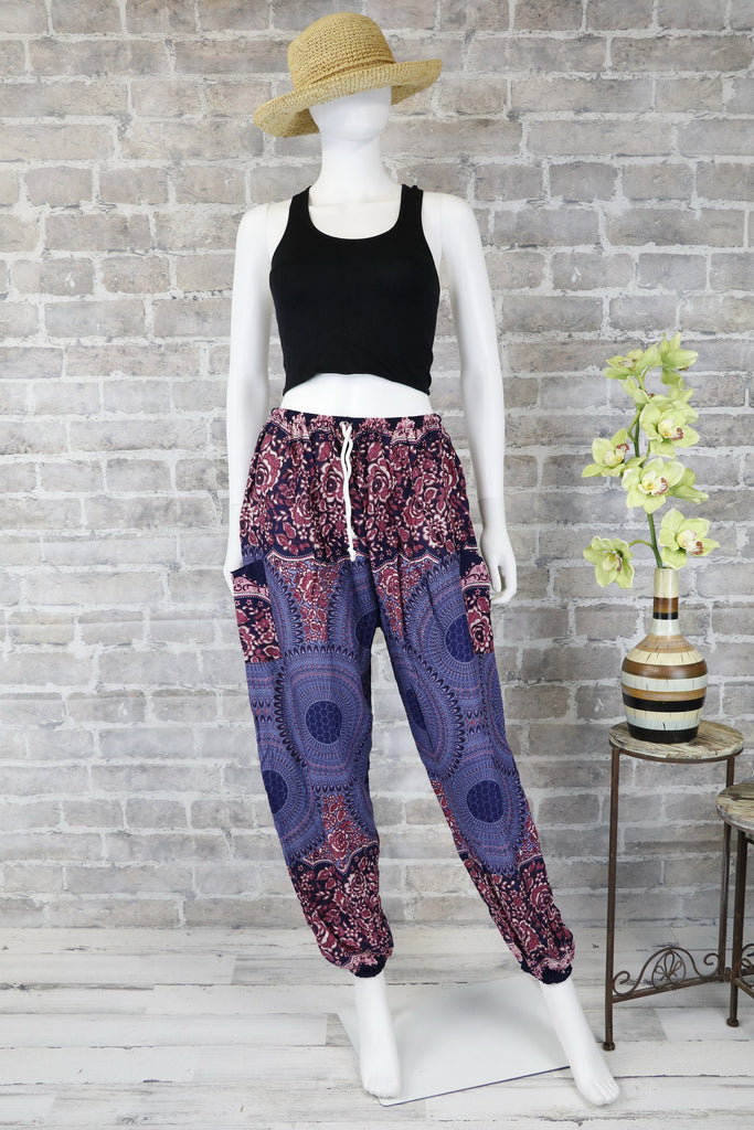 Blue Mandala Harem Pants Boho Clothes Women Hippie Comfy Bohemian Yoga Pants Festival Loose Baggy Pants/ Gift for her / geometric/ Floral