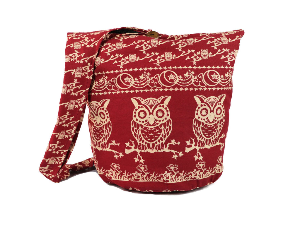 Owl Boho Hobo Shoulder bag Tote bag Vintage Travel Shoulder bag Bohemian Messenger bag purse Cross body Bag Red festival