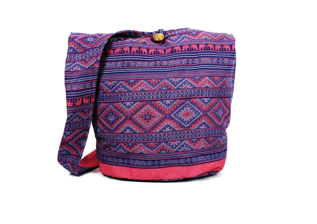 Crossbody bag/ Hippie/ Boho Bag / Shoulder Messenger Bag/ Festival Bag/ Sling Bag Cotton Elephants Tribal - USA Free ship 3-6 days Delivery.