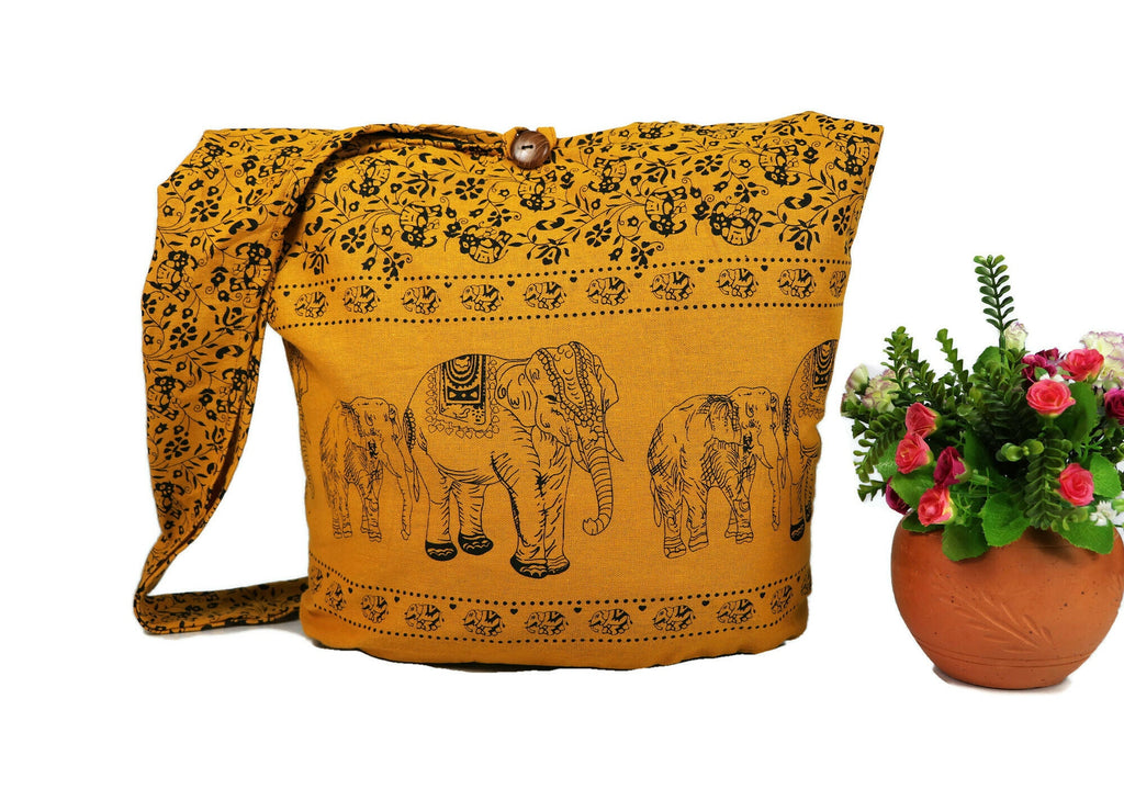 Crossbody bag / Elephants Bags/ Sling Bags / Cotton Bags/ Hippie Bag / Market Bags / Boho Bag / Shoulder Messenger Bag/ Mustard Yellow