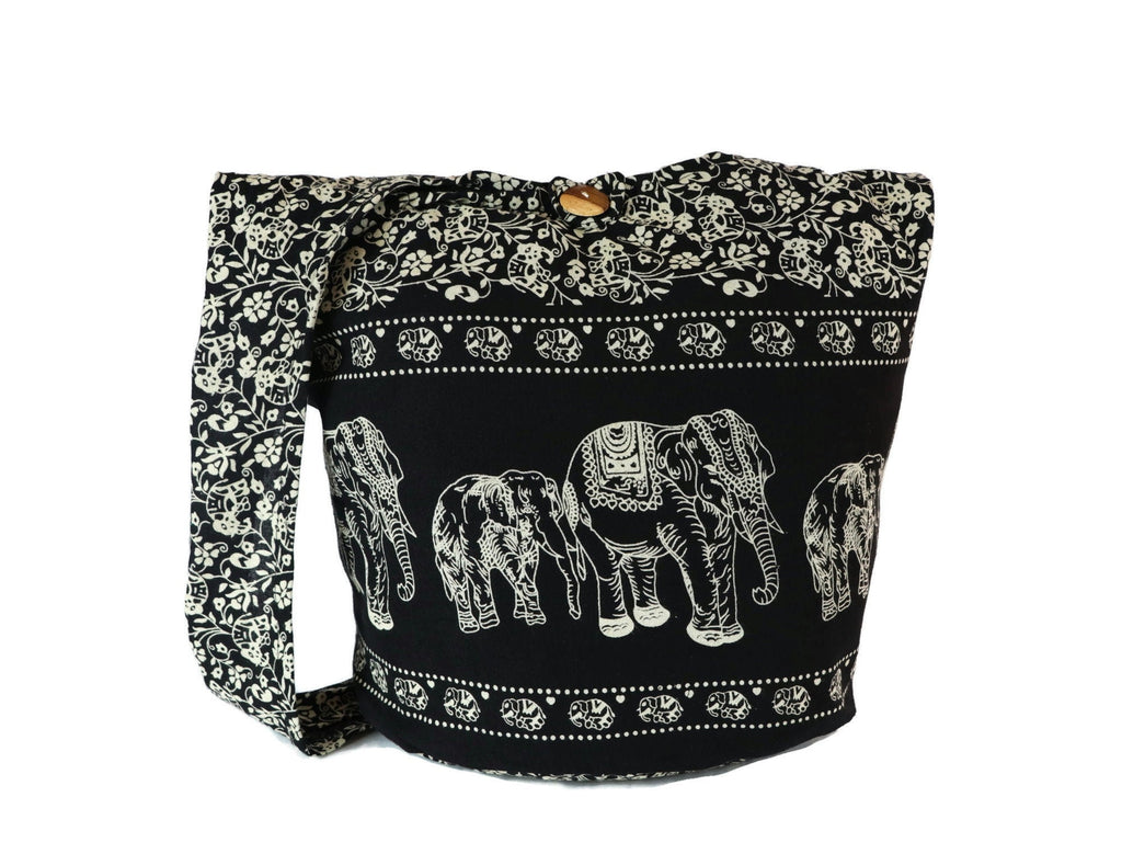 Hippie Bags Ladies Black Large Hobo Boho Elephant Hippy Festival Beach Crossbody Sling Bag Cotton Bohemian