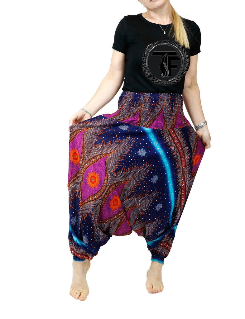 Harem Pants Peacock Baggy Yoga Pants Drop Crotch Bohemian Gypsy Comfy Loungewear Jumpsuits Rompers Festival