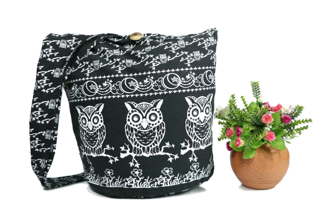 Owl Hobo Bag Shoulder Tote Purse Crossbody Sling Hippie Bohemian cotton Messenger Bags Top Zip