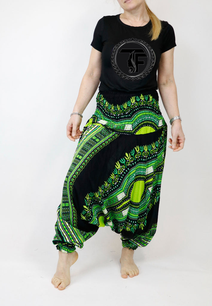 Harem Pants Mandala Unisex Hippie Boho Yoga Pant Jumpsuits Rompers Bohemian Gypsy Loose Clothes African Traditional Baggy Pants Green